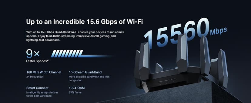 TP-Link AXE16000 Quad-Band WiFi 6E Router (Archer AXE300) - Dual 10Gb Ports Wireless Internet Router, Gaming Router, Supports VPN Client, 2.5G WAN/LAN Port, 4 x Gigabit LAN Ports