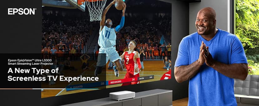 Epson EpiqVision Ultra Short Throw LS300 3LCD Smart Laser Projector, 3600 Lumens Color & White Brightness, HDR, Android TV, Yamaha Speakers, Bluetooth, Sports, Gaming, Movies - White (Renewed)