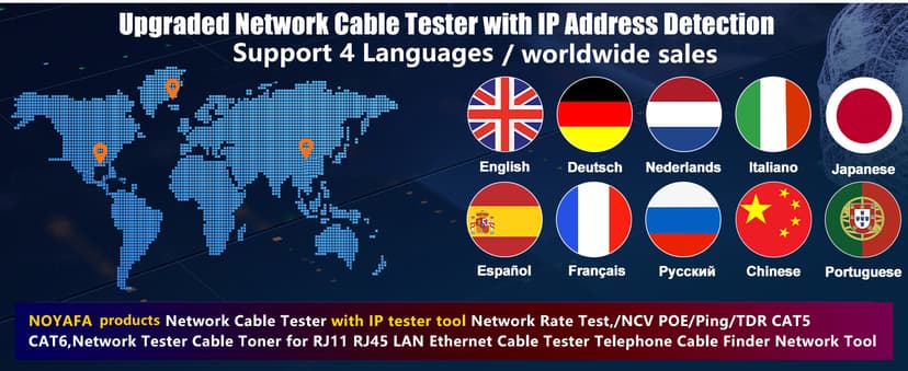 NOYAFA NF-859GK Network Cable Tester with IP Tester 10mw Visual Fault Locator,PING/POE/RJ45 RJ11 CAT5 CAT6 Cable Toner Ethernet Tester for Phone Lines CAT3, Ethernet,Wire Tracer LAN Network Tool