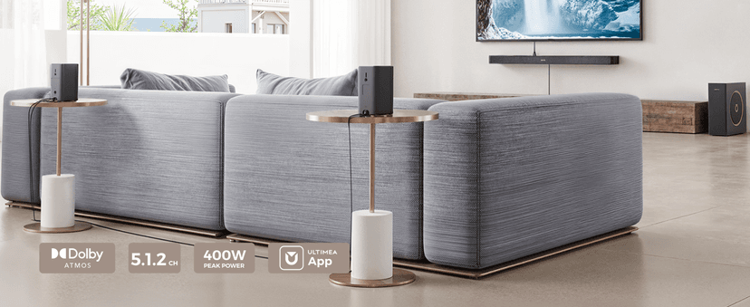 ULTIMEA 5.1.2ch Sound Bar with Dolby Atmos, Surround Sound System for TV with 2 Surround Speakers, Sound Bar for Smart TV, Soundbar with Subwoofer for Home Theater, BT 5.4, HDMI eARC, Skywave F40