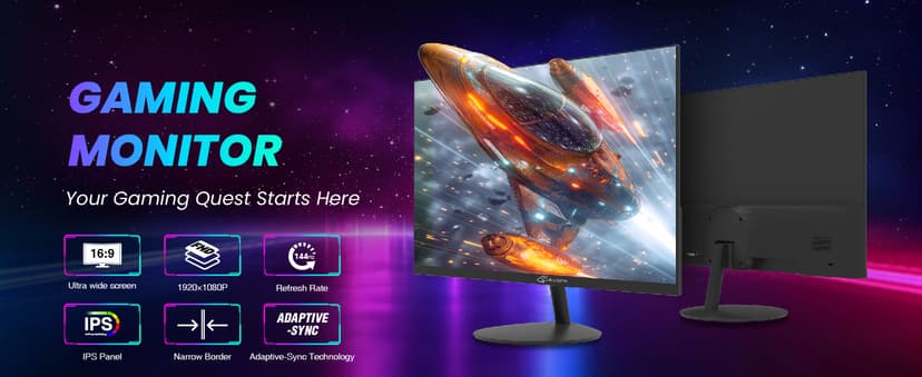 24inch Computer Monitor, FHD 1080p, 144Hz Office and Gaming Monitor, IPS, Adaptive Sync, 110% sRGB, 1ms, 3-Sided Frameless, Ultra Slim, VESA Mountable, Anti-Blue Light Design, HDMI, DP