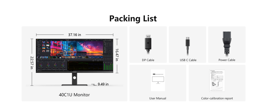 INNOCN 40 Inch 5K 5120 x 2160p Ultrawide Monitor for Laptop, 21:9, 100Hz, IPS, HDMI, DP, FreeSync, HDR400, USB-C, DeltaE<2, Built-in Speakers, Height Adjustable, Black - 40C1U