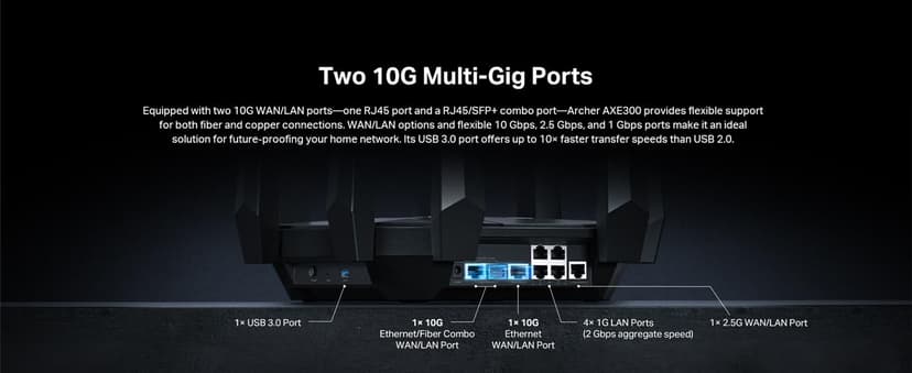 TP-Link AXE16000 Quad-Band WiFi 6E Router (Archer AXE300) - Dual 10Gb Ports Wireless Internet Router, Gaming Router, Supports VPN Client, 2.5G WAN/LAN Port, 4 x Gigabit LAN Ports