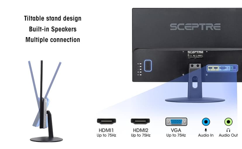 Sceptre 24-inch Professional Thin 1080p LED Monitor 99% sRGB 2x HDMI VGA Build-in Speakers, Machine Black (E248W-19203R Series)