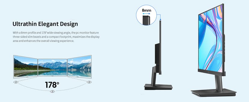 KOORUI 22 Inch Computer Monitor Full HD 1080P 100Hz PC Gaming Screen VA Panel Ultra-Slim Display 3000:1 Contrast Ratio with Adpitive Sync (HDMI/VGA/VESA Compatible 100x100mm/Audio Out), Tilt, Black