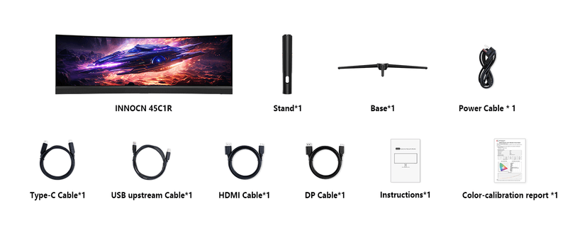 INNOCN 45C1R 45 Inch 5120 x 1440p Ultrawide Curved Gaming Monitor, R1500, HDR400, USB Type-C Power Delivery, PIP/PBP, Built-in Speaker, Height Adjustable, Black