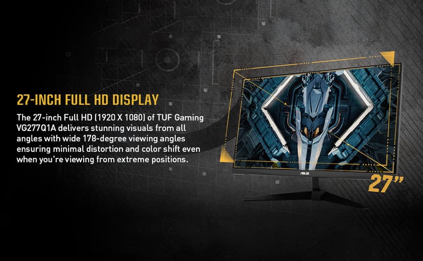 ASUS TUF Gaming 27" 1080P Monitor - Full HD, 165Hz (Supports 144Hz), 1ms, Extreme Low Motion Blur, FreeSync Premium, Shadow Boost, Eye Care, HDMI, DisplayPort, Tilt Adjustable - VG277Q1A,Black