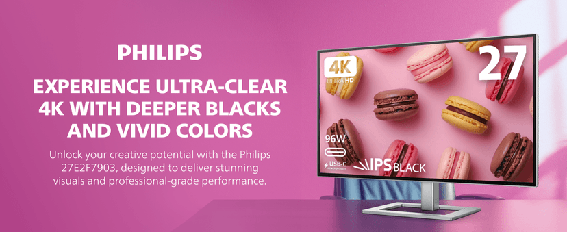 Philips Brilliance 27E2F7903 27" 4K UHD IPS Black Display, Thunderbolt, PD 96W, Height Adjustable, Daisy Chain, Built in Speakers, MacBook/PC Compatible, 4-Year Advance Replacement