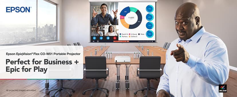 Epson EpiqVision Flex CO-W01 Portable Projector, 3-Chip 3LCD, Widescreen, 3,000 Lumens Color/White Brightness, 5 W Speaker, 300-Inch Home Entertainment and Work, Streaming Ready