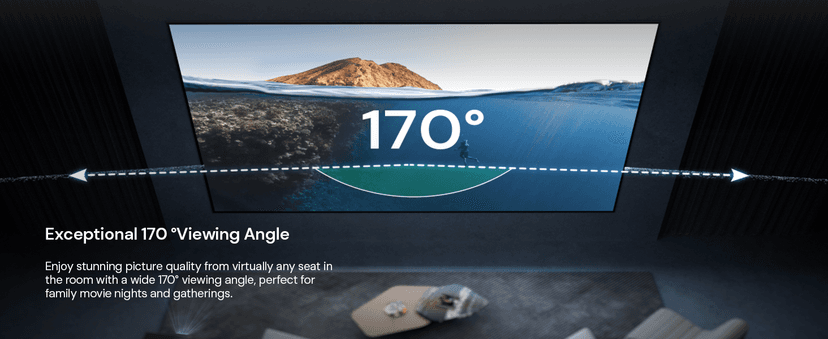 150-inch Fixed Frame Projector Screen, 1.3 dB Gain, 80% PQE, 4K/8K Ultra HD, 3D Wall Mount Projector Screen, Works with Long Throw, Short Throw & Ultra Short Throw Projectors