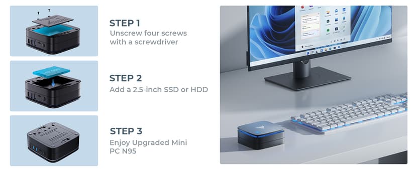 KAMRUI AK1PLUS Mini PC, N95 Processor (up to 3.4GHz), 8GB DDR4 RAM 256GB M.2 SSD, Mini Desktop Computer Support 2.5" SSD, Dual 4K, WiFi, Ethernet for Business, Office, Home
