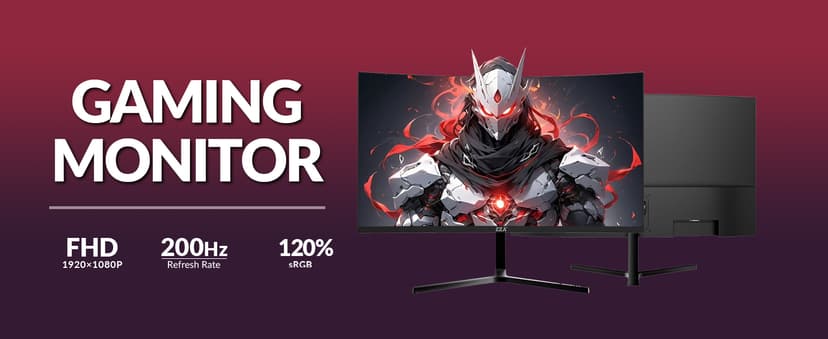 ZZA 24 Inch Curved Monitor, FHD 1920×1080P 200Hz, 120% sRGB, Ultra-Thin Bezel Design, Low Blue Light & Flicker-Free, Computer Monitor for Home, Office, Gaming (HDMI, VGA)-Black