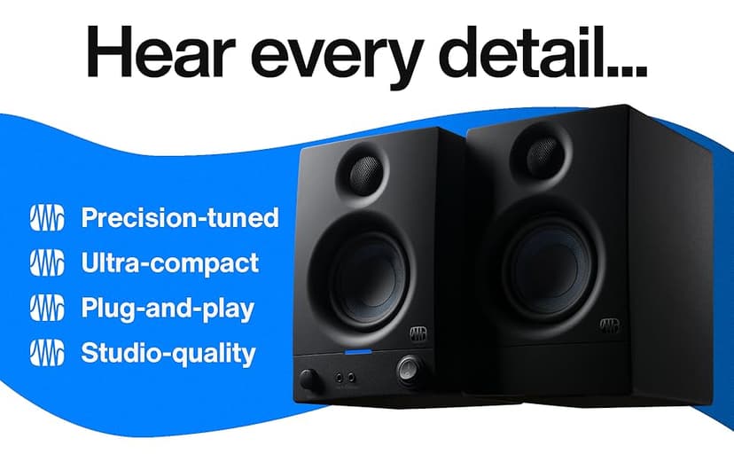 PreSonus Eris 4.5BT Bluetooth Studio Monitors, Pair — 4.5" Inch Powered Bookshelf Speakers, Stereo, Desktop Computer, Near Field Music Production, Audio Mixing Recording