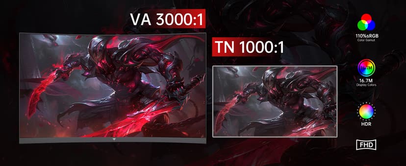 KTC 24 inch 1500R Curved Gaming Monitor 165Hz 1ms FHD 1080p VA Tilt Adaptive Sync HDR 110% sRGB DP/HDMI,VESA for Gaming Home Office Business PS5 PC Monitors