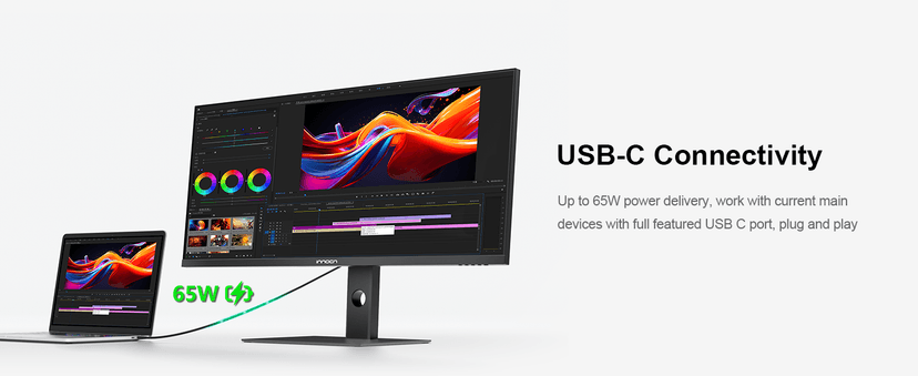 INNOCN 40 Inch 5K 5120 x 2160p Ultrawide Monitor for Laptop, 21:9, 100Hz, IPS, HDMI, DP, FreeSync, HDR400, USB-C, DeltaE<2, Built-in Speakers, Height Adjustable, Black - 40C1U
