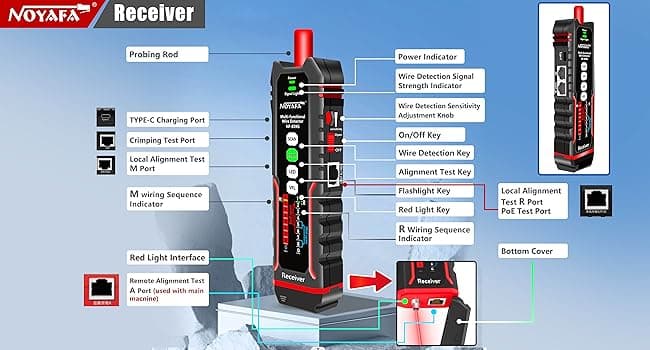NOYAFA NF-859GK Network Cable Tester with IP Tester 10mw Visual Fault Locator,PING/POE/RJ45 RJ11 CAT5 CAT6 Cable Toner Ethernet Tester for Phone Lines CAT3, Ethernet,Wire Tracer LAN Network Tool
