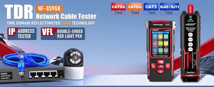 NOYAFA NF-859GK Network Cable Tester with IP Tester 10mw Visual Fault Locator,PING/POE/RJ45 RJ11 CAT5 CAT6 Cable Toner Ethernet Tester for Phone Lines CAT3, Ethernet,Wire Tracer LAN Network Tool