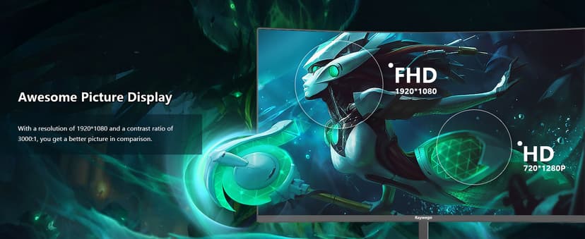 24 inch 3000R Curved Monitor 100Hz FHD 1920x1080p Refresh Rate 16:9 Aspect Ratio Ergonomic Tilt & VESA Compatible - Home Office Gaming Monitor Sync Visual Experience for Work & Play,HDMI * 2