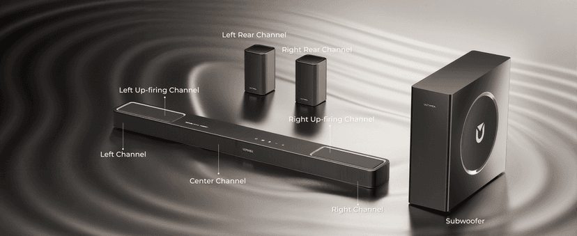 ULTIMEA 5.1.2ch Sound Bar with Dolby Atmos, Surround Sound System for TV with 2 Surround Speakers, Sound Bar for Smart TV, Soundbar with Subwoofer for Home Theater, BT 5.4, HDMI eARC, Skywave F40