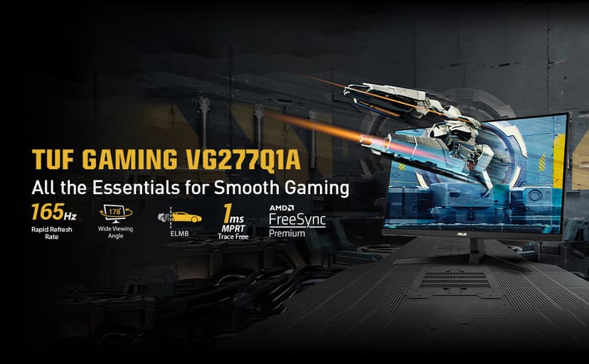 ASUS TUF Gaming 27" 1080P Monitor - Full HD, 165Hz (Supports 144Hz), 1ms, Extreme Low Motion Blur, FreeSync Premium, Shadow Boost, Eye Care, HDMI, DisplayPort, Tilt Adjustable - VG277Q1A,Black