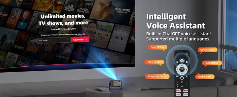 Netflix Officially Licensed Projector,BETTDOW Closed-Design Projector with Wifi 6 and Bluetooth 5.2,Intelligent Voice Assistant,Electric Focus Projector for Netflix/YouTube/Prime Video/D+