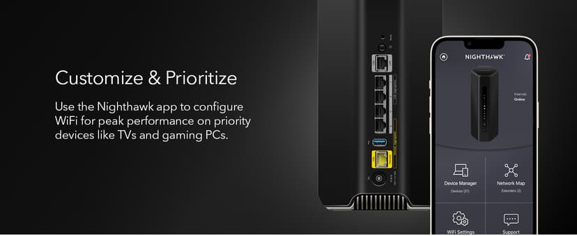NETGEAR Nighthawk Tri-Band WiFi 7 Router (RS700S) - Security Features, BE19000 Wireless Speed (up to 19Gbps) – 10 Gig Internet Port - Covers up to 3,500 sq. ft., 200 Devices – 1-Year Armor Included