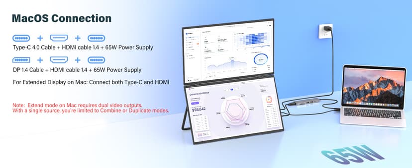 InnoView 23.8" Dual Mnonitor 4K UHD 100% sRGB Dual Screen Monitor 315°Adjustable Foldable Monitor for Laptop MacBook Windows with DP Type-C HDMI (No Driver Needed)