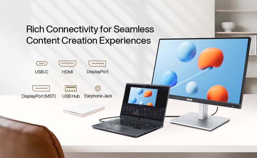 ASUS ProArt Display 27" Monitor PA278CV - WQHD (2560 x 1440), IPS, 100% sRGB, 100% Rec. 709, ΔE < 2, Calman Verified, USB Hub, USB-C, DisplayPort Daisy-chaining, HDMI, Eye Care, Height Adjustable