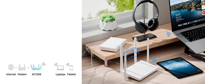 DBIT AC1200 Gigabit WiFi Router 2.4GHz +5GHz Dual Band MU-MIMO Wireless Internet Router, 4 x 10/100/1000Mbps Ethernet Ports, 4 x 5dBi Antennas, Support Router, AP, Repeater Mode, EasyMesh, White