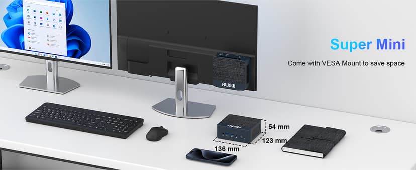 AWOW Mini PC Intel Core i5 12600H(12C/16T, up to 4.5GHz), HI12 Mini Computers 16GB DDR4 512GB PCIe3.0 SSD, Mini Desktop Computers Triple Display 4K, RJ45 2.5G LAN, Type C, WiFi 6, BT5.2