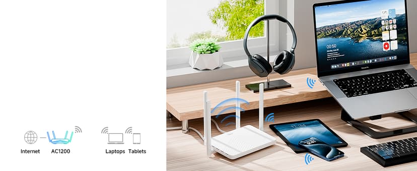 DBIT AC1200 Gigabit WiFi Router 2.4GHz +5GHz Dual Band MU-MIMO Wireless Internet Router, 4 x 10/100/1000Mbps Ethernet Ports, 4 x 5dBi Antennas, Support Router, AP, Repeater Mode, EasyMesh, White