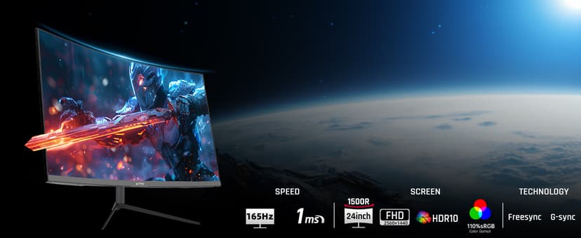 KTC 24 inch 1500R Curved Gaming Monitor 165Hz 1ms FHD 1080p VA Tilt Adaptive Sync HDR 110% sRGB DP/HDMI,VESA for Gaming Home Office Business PS5 PC Monitors