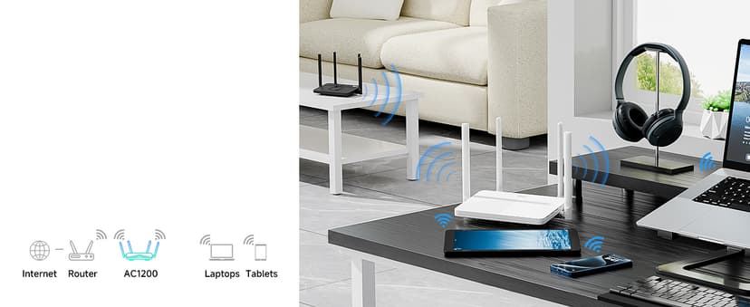 DBIT AC1200 Gigabit WiFi Router 2.4GHz +5GHz Dual Band MU-MIMO Wireless Internet Router, 4 x 10/100/1000Mbps Ethernet Ports, 4 x 5dBi Antennas, Support Router, AP, Repeater Mode, EasyMesh, White