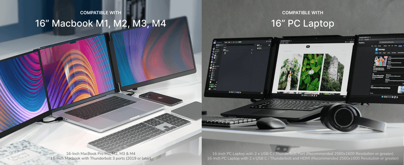 16" Pro Triple Laptop Screen Extender, Dual 16" 2k Portable Monitors, 144Hz, 100% DCI-P3, Compatible with 16" MacBook Pro M1, M2, M3, M4 & Windows Laptops, for Gaming, Creators, & Professional