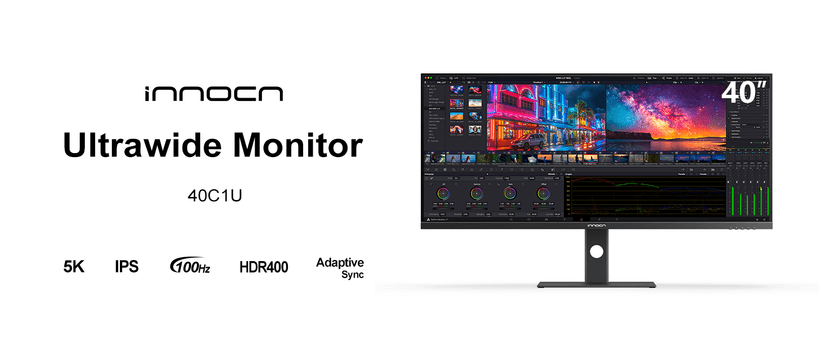 INNOCN 40 Inch 5K 5120 x 2160p Ultrawide Monitor for Laptop, 21:9, 100Hz, IPS, HDMI, DP, FreeSync, HDR400, USB-C, DeltaE<2, Built-in Speakers, Height Adjustable, Black - 40C1U