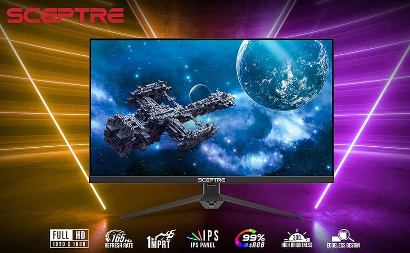 Sceptre 27-inch FHD 1080p IPS Gaming LED Monitor up to 165Hz 144Hz 1ms DisplayPort HDMI, FreeSync FPS RTS Build-in Speakers Gunmetal Black 2022 (E275B-FPT165)