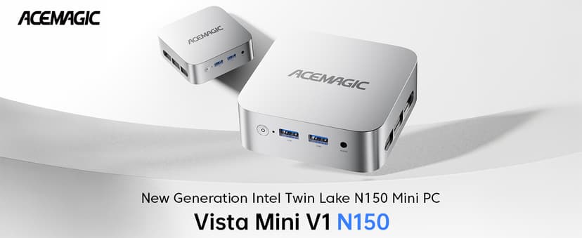 ACEMAGIC Vista Mini V1 Mini PC, Twin Lake N150(Beat N100/N95, up to 3.6GHz), 16GB DDR4 RAM 512 SSD Mini Computers,11 Pro Desktop 4K Dual Display/HDMI/WiFi/BT/LAN for Home/Office