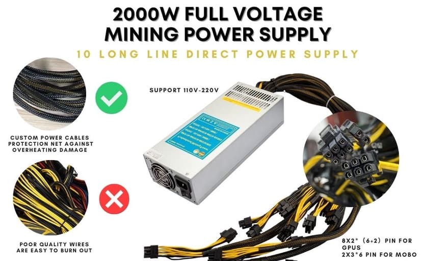 8GPU Mining Rig Complete Crypto Miner with Windows10,Including 8GPU Mining Motherboard 2000W Power Supply,CPU,SSD,4G RAM, 8 GPU Mining Case for ETC/LTC/XHV/Monero/Ravencoin(Without GPU)