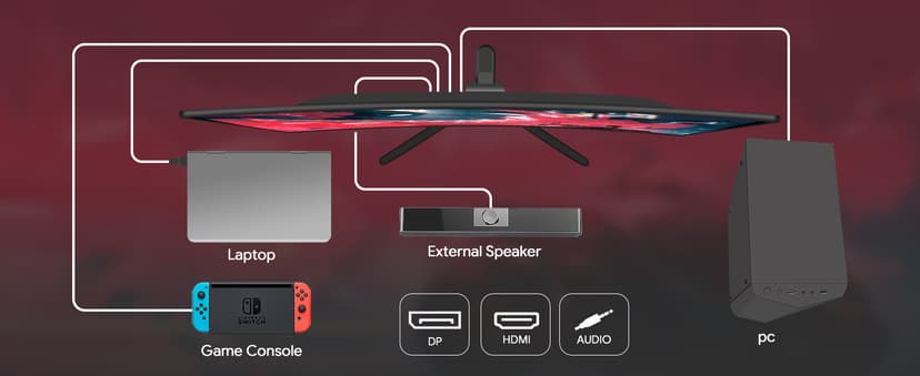 CRUA 24” Curved Gaming Monitor, 180Hz/144Hz FHD 1080P, Support 120% sRGB, AMD FreeSync, Low Motion Blur, Wall Mount Installs Compatible, for Office and Games(HDMI 1.4 & DP 1.2) – Black