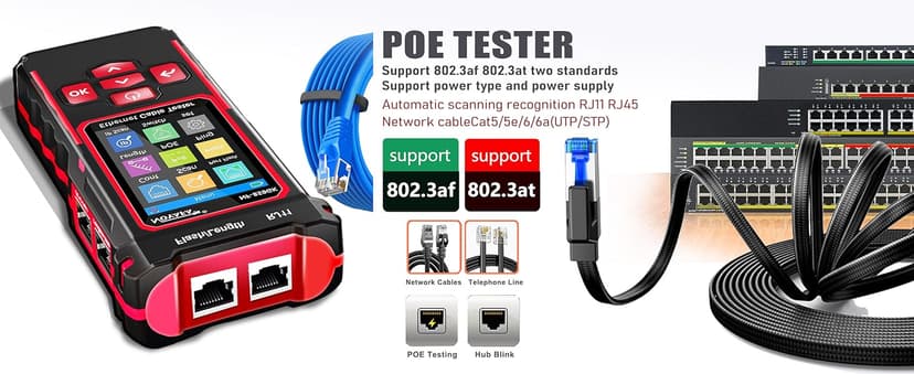 NOYAFA NF-859GK Network Cable Tester with IP Tester 10mw Visual Fault Locator,PING/POE/RJ45 RJ11 CAT5 CAT6 Cable Toner Ethernet Tester for Phone Lines CAT3, Ethernet,Wire Tracer LAN Network Tool