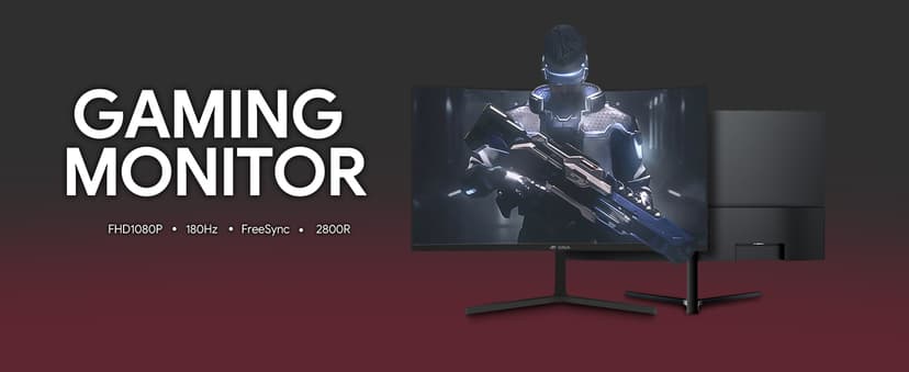 CRUA 24” Curved Gaming Monitor, 180Hz/144Hz FHD 1080P, Support 120% sRGB, AMD FreeSync, Low Motion Blur, Wall Mount Installs Compatible, for Office and Games(HDMI 1.4 & DP 1.2) – Black
