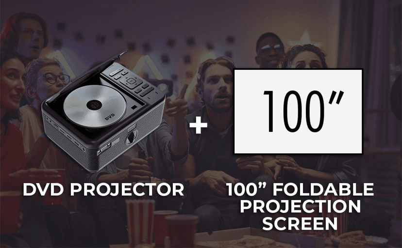 RCA DVD PROJECTOR WITH SPEAKER BUILT IN - Mini Portable Projector with Bluetooth - Indoor/Outdoor Projector and Screen Package - HDMI/AV/VGA/Micro SD Compatible - Quiet Fan System - 1920x1080 Res